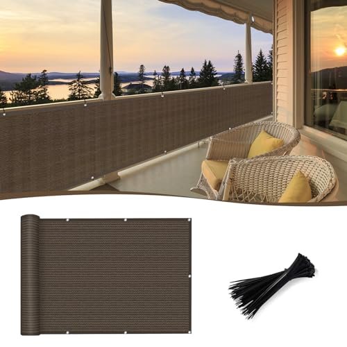 SUNNY GUARD 3'x10' Brown Balcony Deck Privacy Screen Fence, Apartments Railing Screen, Heavy Duty Wind Screen for Outdoor,Backyard,Patio,Deck Privacy（We Make Custom Sizes）