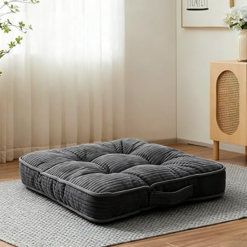 Meditation Floor Pillow Memory Foam Floor Cushions for Adults 22x22+4” Thicken Floor Sitting Large Square Pillows Seating Tufted Corduroy Seat Cushions Machine Washable for Yoga Living Room