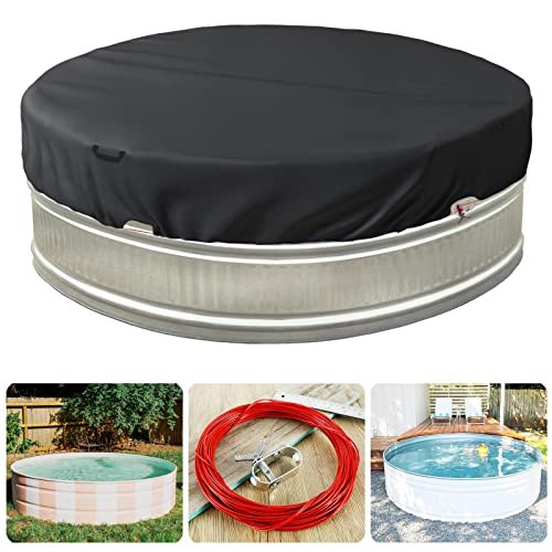 Bitubi 7-8 Ft Steel Round Stock Tank Pool Cover,Upgraded with Wire Rope & Winch Fixed Increase Stability(Black)