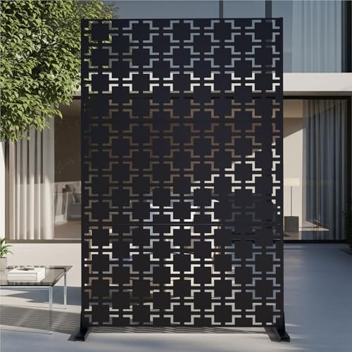 72" Metal Privacy Screen Freestanding Outdoor Room Divider Decorative Laser Cut Fence Panel, Weatherproof Patio Privacy Fence for Garden, Balcony, Backyard Landscape