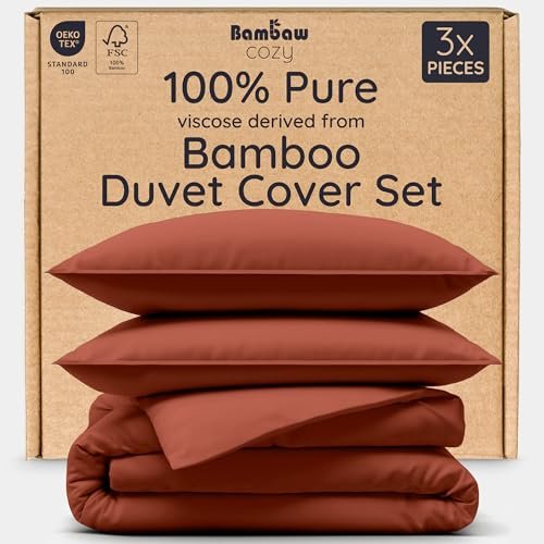 Bambaw 100% Viscose Derived from Bamboo Duvet Cover King Size – 3 Piece Cooling Duvet Cover Set, Luxury, Breathable & Soft Bedding Set, No Comforter (Terracotta)