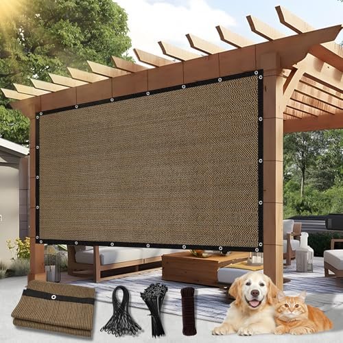 BELLE DURA 90% Outdoor Sun Shade Cloth, 6'×10' Pergola Shade Cover with Grommets, Privacy Screen Sunshades for Patio Garden Backyard Plant, Mocha