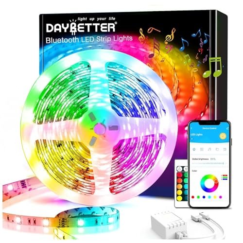 DAYBETTER Smart Led Lights 32.8 ft, 2835 RGB Led Strip Lights Kits with 24 Keys Remote, App Control Timer Schedule Led Music Strip Lights