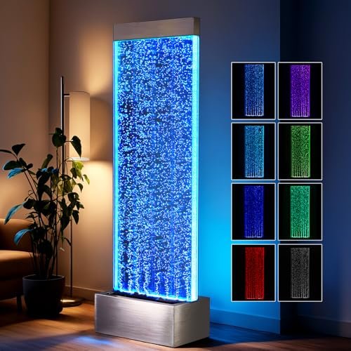 Jocoevol Bubble Wall Waterfall Fountain, Acrylic Indoor Floor Standing Water Wall with Changing LED Color Lights Remote Control, 64" x 19", Housewarming, Christmas Home Decor (Bubble Wall)