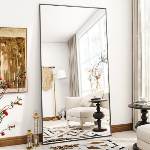 VooBang Large Full Length Mirror 78" x 35" - Shatterproof Huge Floor Full Body Mirror with Metal Frame, Freestanding, Wall Mounted, or Wall Leaning for Bedroom, Living Room, Dressing Room, Black