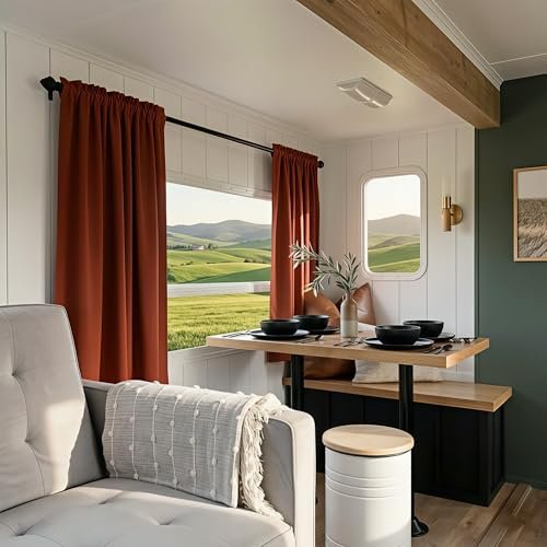 Rust Red RV Curtains for Camper Windows, Modern Boho Vintage Mid Century Modern Short Blackout Drapes for Travel Trailer & Van Life, Western Thermal Insulated Small Window Panels, 34" W x 30" L