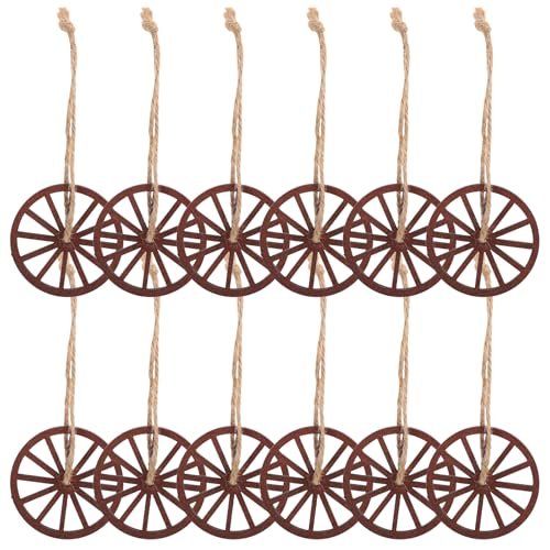 LOGOFUN 12pcs Rustic Wooden Wagon Wheels Vintage Wall Decor with Rope for Farmhouse Living Room Bedroom Bar Adornments