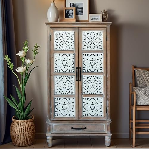 DAPHOHAVEN French Country Side Cabinet - Vintage 2 Door Wood Cabinet with Storage, Accent Furniture for Living Room, Kitchen & Entryway, Tall Cabinet Storage (55.11" H)