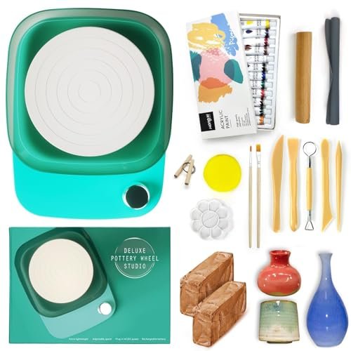 Pottery Wheel for Adults Beginners Kids - 6" Variable Speed Pottery Wheel Tool Kit, RPM Speed Adjustable with Rechargeable Battery, 1.8 Lb Air Dry Clay, Art Supplies, Crafts for Adults Teenager