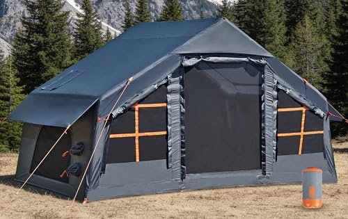 Inflatable Tents for Camping with Electric Air Pump, 6/8 Person Easy Setup Blow Up Tents for 4 Seasons Waterproof Inflatable Camping Tent with Clear Skylight, Air House Glamping Tents for Adult