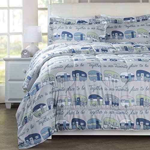 The Lakeside Collection Our Favorite Place is Together Bedding Comforter Set - Full/Queen, Blue/Gray, 3 Pieces