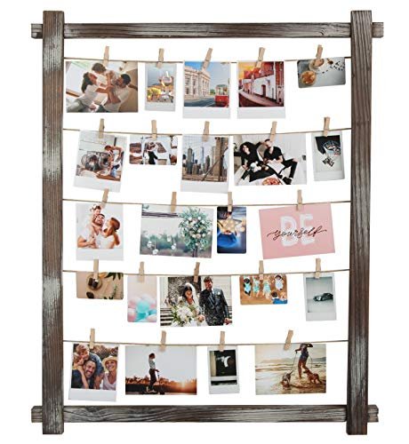 J JACKCUBE DESIGN Photo Wall Display Picture Collage Frame Board for Multi Photo Display Wall Decor with 35 Clips Rustic Wood - MK562B