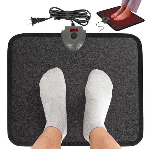 Hodeamy Heated Floor Mat Under Desk for Foot Warmer - Wider 110V Adjustable Temperature Electric Space Heaters Heating Pad - Carbon Crystal & Energy Saving Feet Warmers for Office,Home (Black Gray)