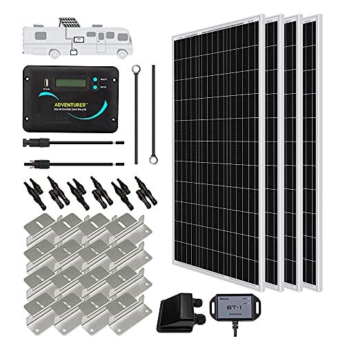 Renogy 400 Watts 12 Volts Monocrystalline Solar RV Kit Off-Grid Kit with Adventurer 30A PWM LCD Charge Controller+ Mounting Brackets+ Male and Female Connectors+Solar Cables+Cable Entry housing