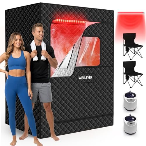 2 Person Saunas for Home, Infrared Portable Sauna for Home 2 Person, Relief Muscle Pain, Foldable Sauna Kit with 5-Layer Waterproof, 9 Levels Heating, Saunas Room with 2 Steamers, 5.9' x 4.1' x 3.0'