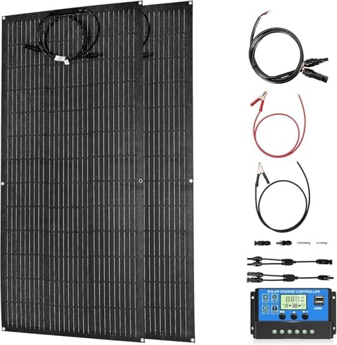 800W Solar Panel Kit, 2x400W Flexible Monocrystalline RV Solar Panel | for 12V/24V Battery | ETFE Semi-Flexible, Bendable to 30° | for RV, Boat, Van, Off-Grid Charging (Black Kit)