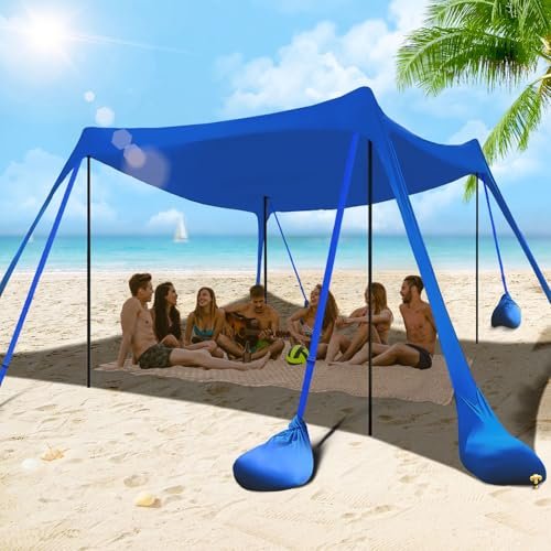 besuhot Beach Tent Sun Shelter 10x10FT Beach Shade Canopy with 8 Sandbags, UPF 50+ Protection Beach Shade Canopy, Outdoor Tent for Beach Camping Trips, Fishing, Backyard