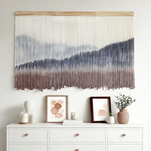 AKSWSHO Macrame Wall Hanging, Extra Large Mountain Dip-Dye Handmade Cotton Tapestry 59.06" x 38.19", Oversized Boho Wall Décor for Living Room Bedroom Studio Entryway, Serene Handcrafted Home Gift