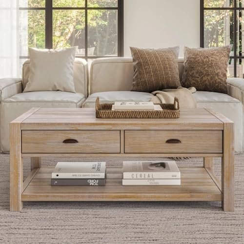 Grain Wood Furniture Montauk Coffee Table, Solid Wood with a Driftwood Finish
