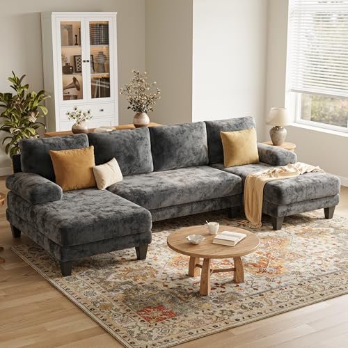 TROMIRY U-Shaped Sectional Couches for Living Room | 112 Inch Modern Sectional Couch | Dark Grey Chenille Sofa with Double Chaise for Apartment