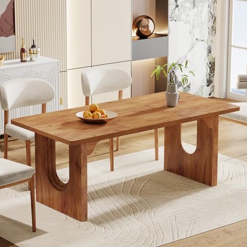 Tribesigns Modern Dining Table for 6 to 8 People, 71" Large Kitchen Dining Table with Wood Pedestal Base, Rectangular Long Dinner Table for Kitchen, Dining Room, Living Room, Rustic Brown