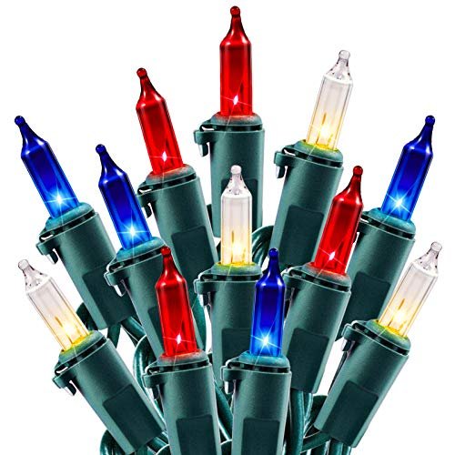 Minetom Red White Blue Christmas Lights Green Wire - 100 Count 4th July Decoration Patriotic Mini String Lights Waterproof for Indoor Outdoor Xmas Holiday Party Patio Independence Day Decoration