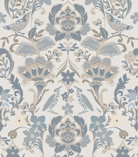 HomKihapai Floral Peel and Stick Wallpaper- Light Blue Folk Floral Classic Vintage- Self Adhesive Removable Wallpaper for Bedroom, Living, Nursery, Accent Wall (Soft Blue, 17.3"x78.74")