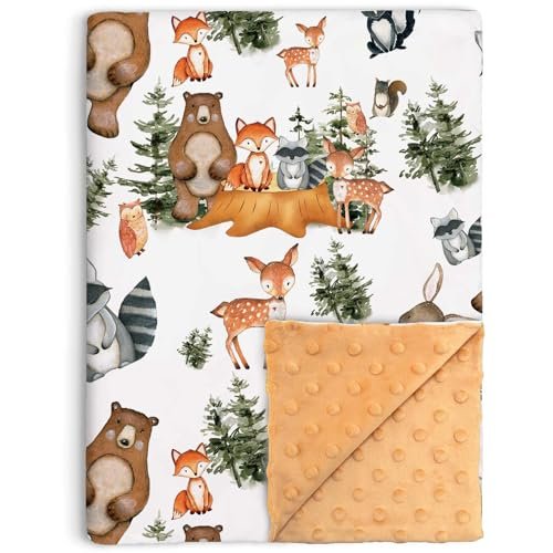 Woodland Baby Blankets for Unisex Boys Girls, Soft Nursery Minky Blankets with Double Layer Dotted Backing, Toddler Baby Crib Stroller Swaddle Shower Gifts, Forest Animals Receiving Blankets, 30"x40"