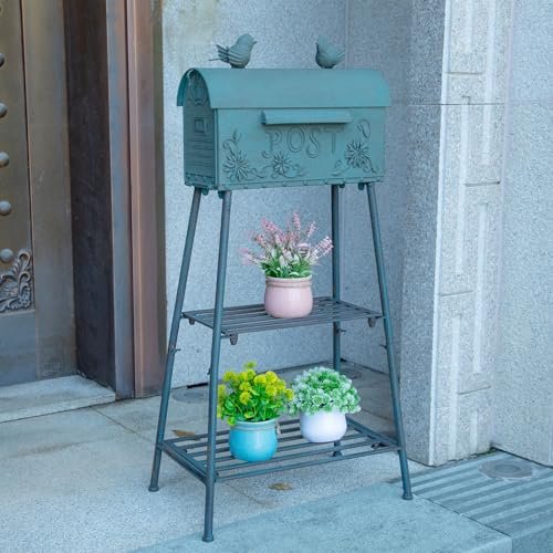 Vintage Mailboxes for Outside with Stand,Metal Mailbox and Stand Combination - Decorative Mailbox for Parcels, Envelopes & Garden Storage