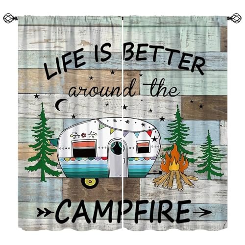 moderw RV Window Curtains Happy Camper Window Treatments for Travel Trailer Ruistic Cabin Country Famhouse Camping Drapes for Kitchen Living Room Bedroom W42xL45in(Decor)