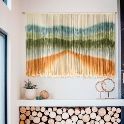 IOWER Macrame Wall Hanging Dip Dye Mountain Wall Art Large Boho Fiber Macrame Wall Decor for Bedroom Living Room Nursery Wedding Backdrop 57" W x 35" L