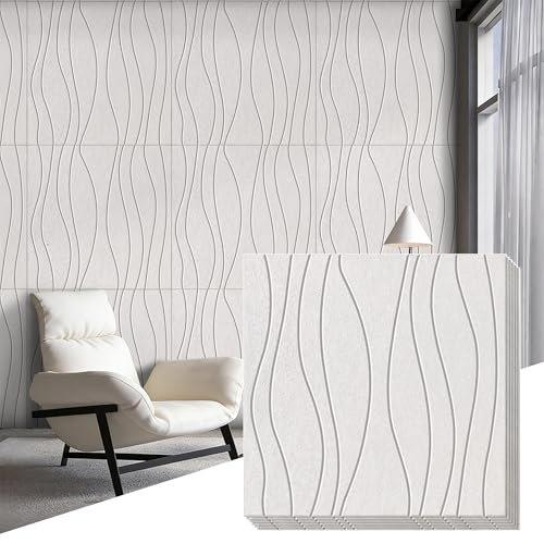 6 PCS Acoustic Panels, 23.6x23.6'' Self-Adhesive Soundproof Wall Panels,Water Waves Acoustical Wall Panels, Peel and Stick Wall Panel Decorative Acoustic Wall Panels for Recording and Home Studio