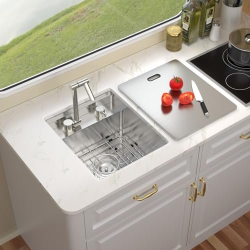 Talllor RV Kitchen Sink - 15x18x9 Undermount Bar Sink with Faucet, Workstation Stainless Steel 16 Guage Single Bowl Sinks for Small Space, Bar, RV, and Boat with Dust-proof Cover Plate #TLRV-0021