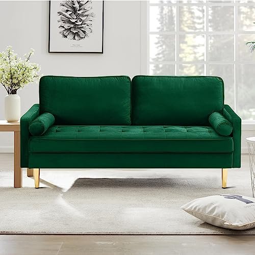 Hdxdkog Velvet Loveseat Sofa,Mid Century Modern Small Love Seats Furniture Comfy Couch for Living Room, Upholstered 2 Seater Sofa for Small Apartment (Green, 66.9 Inch)