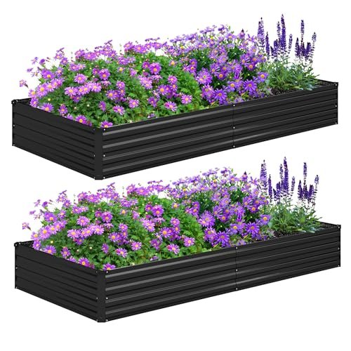 Foxlang 8x4x1ft(2 PCS) Galvanized Raised Garden Bed,Outdoor Planter Box Metal Patio Kit Planting Bed for Vegetables Flowers Herb,Black