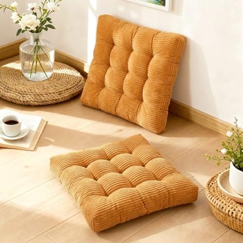 zen shi fu Meditation Floor Pillow Set of 2,Memory Foam Meditation Cushion for Adults Sitting, Large Square Thickened Seat Cushions for Yoga, Tatami Living Room (2, Orange)