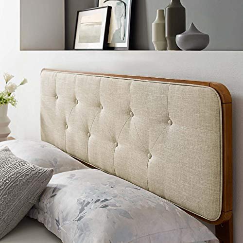 Modway MOD-6234-WAL-BEI Collins Tufted Queen Fabric and Wood Headboard, Walnut Beige