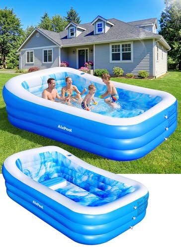 AixPool 2026 Large Inflatable Pool with Big Backrest&Seat,Oversized Thickened Blow Up Pool for Adult,Inflatable Backyard Pool for Adult,Durable Family Swimming Pool Summer Water Party98''x63''x21.6''