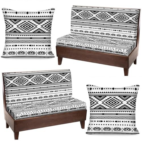 6 Pcs RV Dinette Cushion Covers Set Boho Geometric Aztec Camper Cushion Covers Western Replacement Washable RV Camping Seat Covers for Travel Trailer Motorhome Booth Dinette Camper Interior Decor