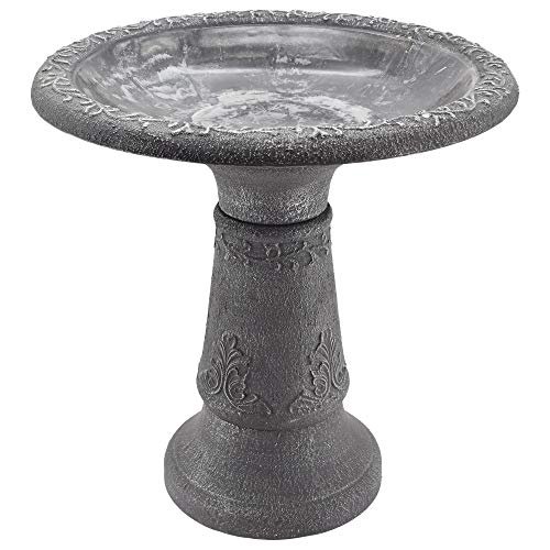 Arcadia Garden Products BB05 Fiberclay Bird Bath Outdoor Garden Decor, Antique Vintage Weather Resistant Water Bowl for Backyard and Patio and, 20-inch Tall, Black
