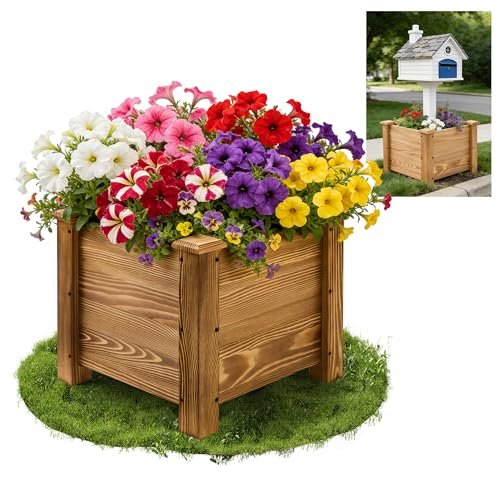 Sicrifety Mailbox Planter Box for 4x4 Post, 16x16x14 Inch No Dig Mailbox Planter Stand for Existing Mailbox Post, Decorative Outdoor Mailbox Flower Box Base (Mailbox Post NOT Included)