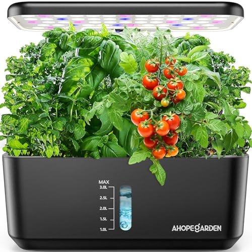 Ahopegarden Indoor Garden Hydroponics Growing System: 10 Pods Plant Germination Kit Herb Vegetable Growth Lamp Countertop with LED Grow Light - Hydrophonic Planter Grower Harvest Lettuce