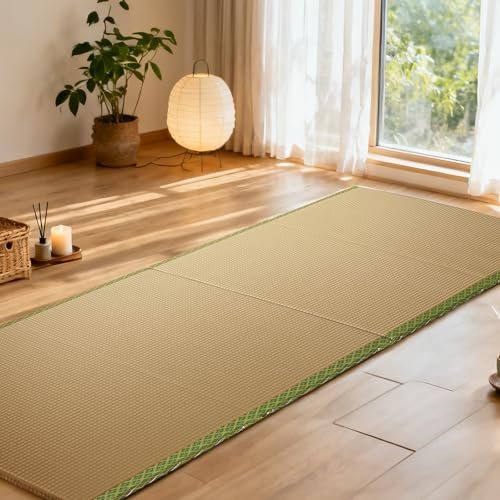 DOLEMODUO 1.2" Thick Japanese Tatami Mat, 39" x 78.7" Rattan Floor Mat for Yoga & Meditation, Breathable & Traditional Japanese Floor Tatami Mat for Sleeping(Twin XL)