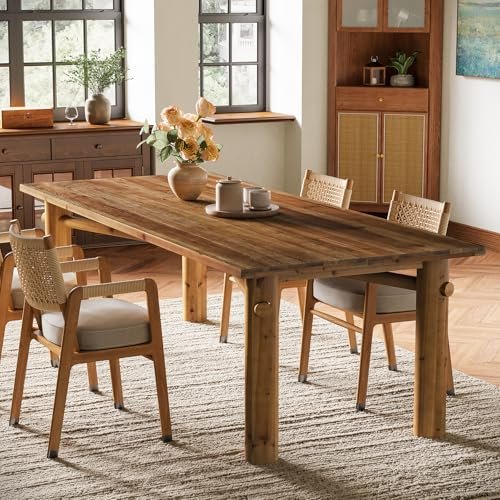TRIBEWOOD Solid Wood Dining Table for 6, 63 Inch Wooden Kitchen Table with Strong Legs, Farmhouse Rectangle Dinner Table for Dining Room, Living Room