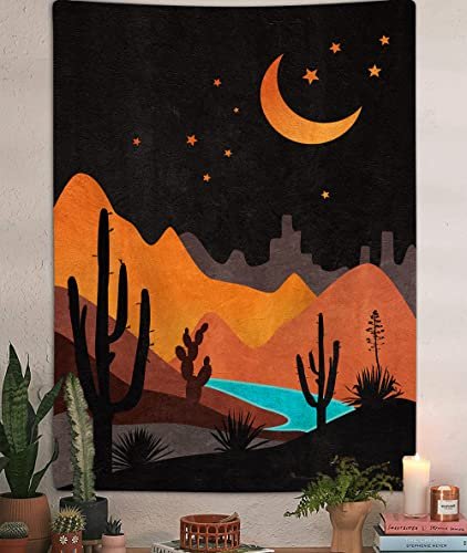 DYNH Boho Western Vertical Tapestry, Bohemian Mountain Desert Cactus Tapestries, Asthetic Minimalist Mid Century Sunset Tapestry Wall Hanging for Bedroom College Dorm Home Decor, 40X60IN