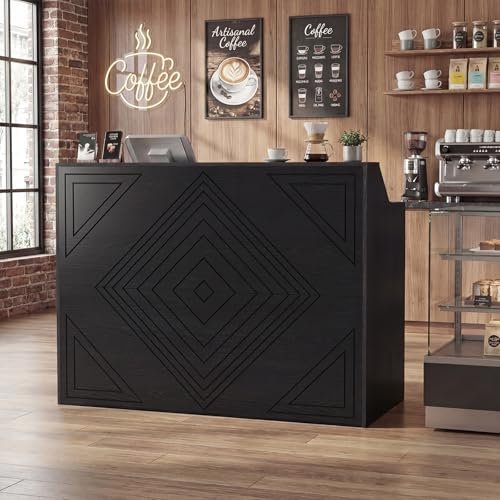 Reception Desk with Counter, Front Desk with Storage Cabinet and Drawer, 47 inch Modern Retail Counter with Cable Grommet for Checkout, Barber, Beauty Salon, Home Office