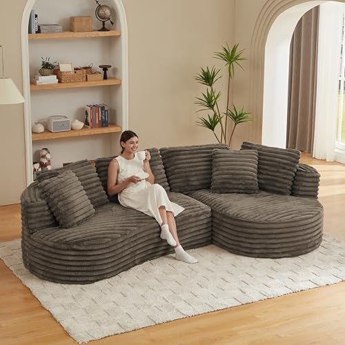 KEIKI 120" Oversized Curved Cloud Couch, Modern Sectional Sofa for Open Concept Homes, Soft Corduroy Upholstery, Deep Seating for Everyday Lounging, No Assembly Required