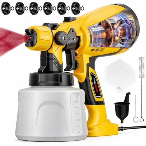 Paint Sprayer Indoor Outdoor, 1000W Electric Handheld HVLP Spray Paint Gun with 3 Patterns 6 Nozzles, Easy to Clean & Use, Stain Sprayer for House Painting, Furniture, Cabinets, Walls, Doors, Fences