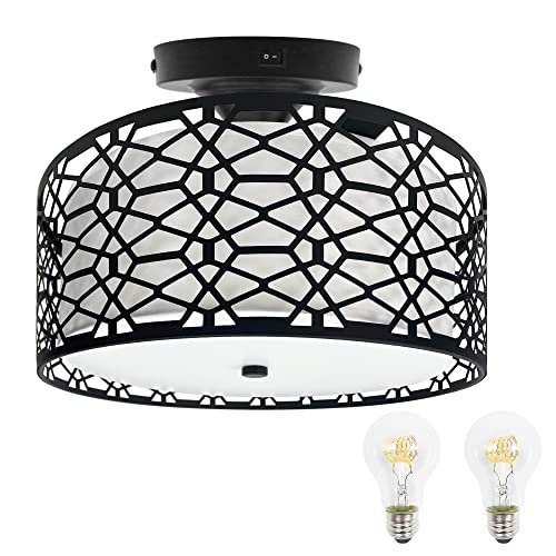 Facon 12V RV Pendant Light Fixtures - 11'' Interior Ceiling Light with Switch, Replaceable 2XE26 LED Bulbs, Decorative Dinette Lighting for Motorhome Camper Trailer (Black Scroll Flower)