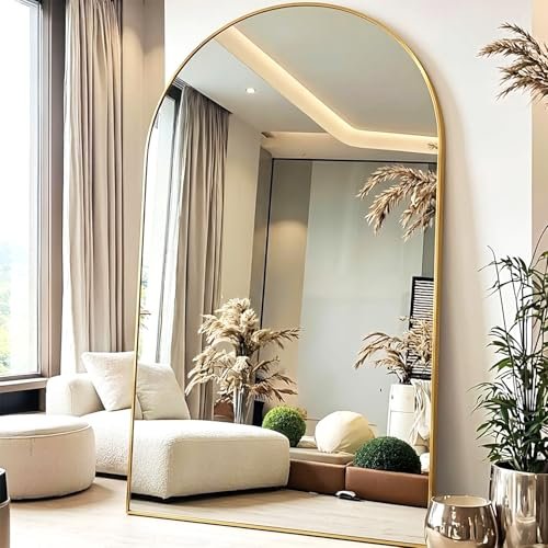 KOMCOTE Full Length Floor Mirror, 91x46 Inch Oversized Arched Standing Mirror in Gold for Bedroom, Living Room, Dressing Room - Elegant Freestanding Leaning Mirror Decor